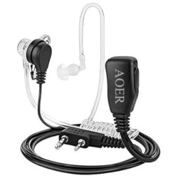 AOER Air Acoustic Tube Earpiece with PTT Mic, Covert In-Ear Headset (2-Pin)