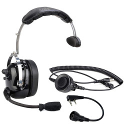 AOER Unilateral Over-Ear Noise-Reducing Headset with Boom Mic, PTT & Volume Control (2-Pin, Black)